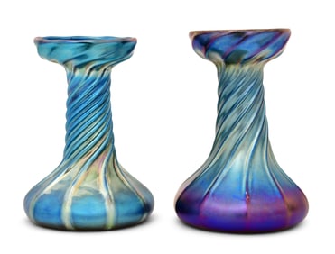 Tiffany Studios, Two Favrile Glass Candle Lamp Bases