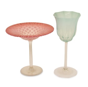 Tiffany Studios Pastel Favrile Glass Compote & Goblet