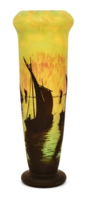 Daum, Nancy, Cameo Glass Seascape Vase with Sailing Ships