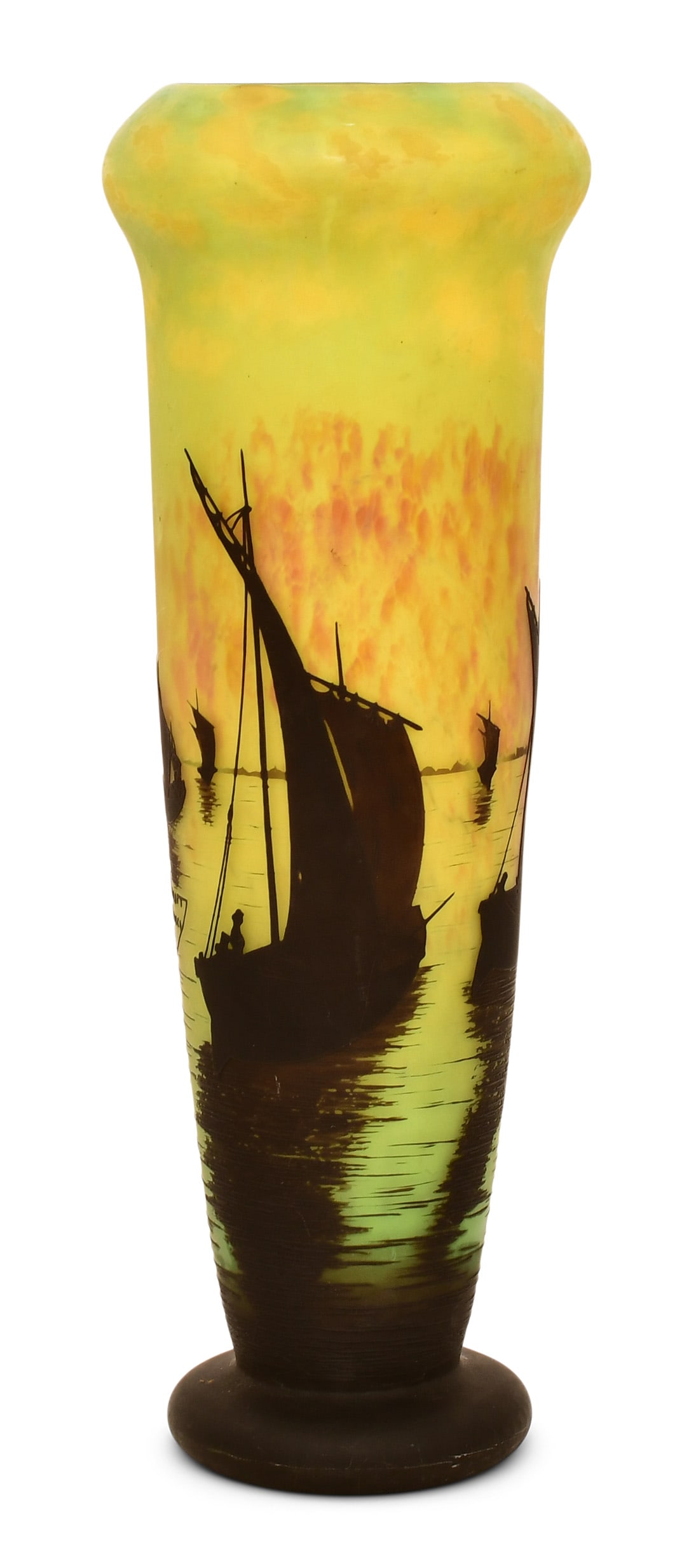 Daum, Nancy, Cameo Glass Seascape Vase with Sailing Ships