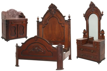 American Victorian Walnut Three-Piece Bedroom Set