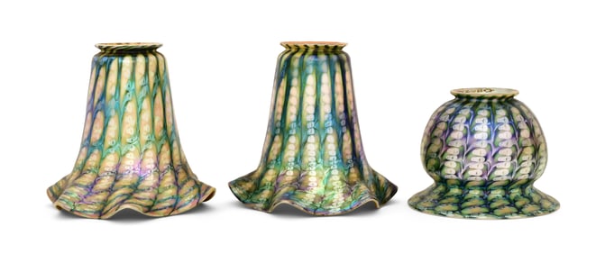 Three Quezal Art Glass Decorated Shades