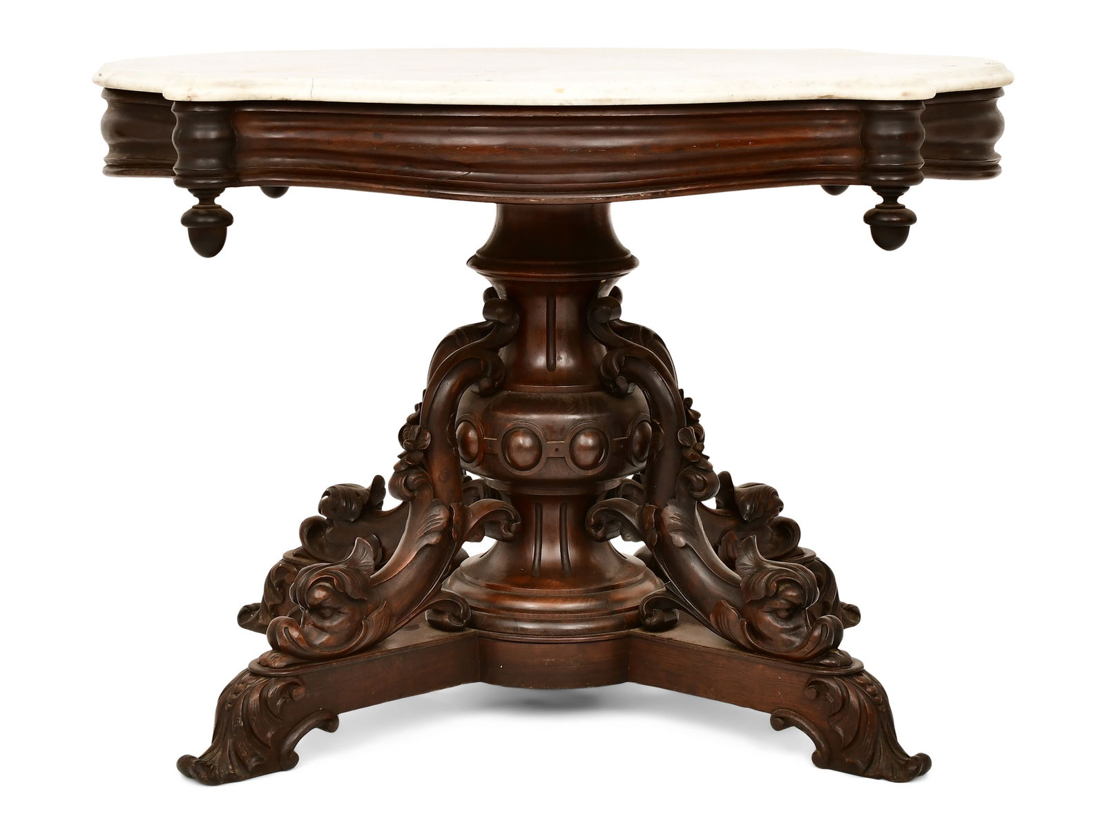 American Victorian Figural Carved Walnut Center Table with Marble Top (1 of 6)