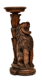 American Carved Oak Lion Pedestal
