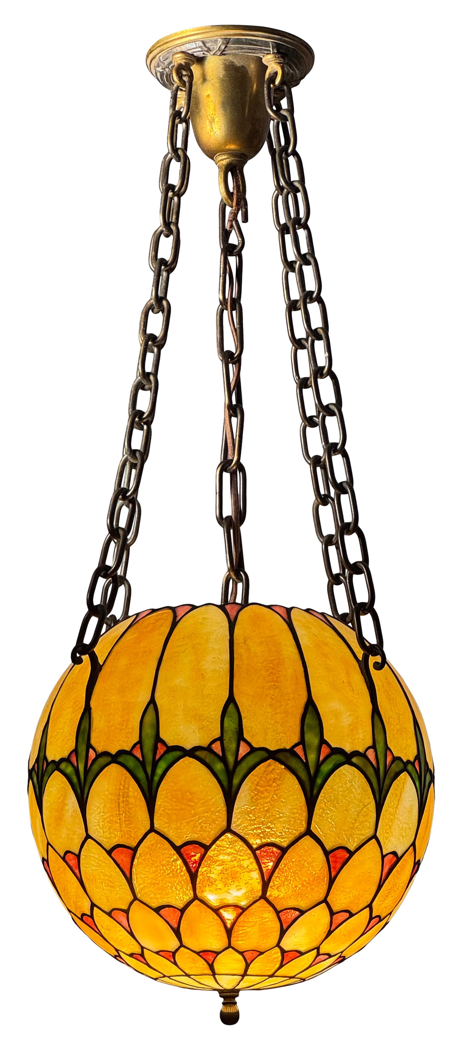 Attr. Unique Art Glass & Metal Co. Arts & Crafts Globe Ceiling Light (1 of 12)