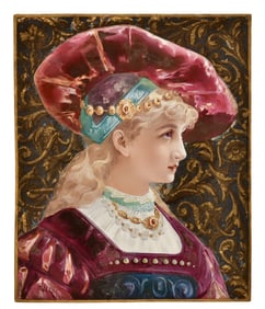 Continental Hand-Painted Porcelain Plaque of a Woman, T. Leroy