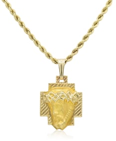 14K Yellow Gold Jesus Pendant Necklace