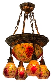 Consolidated Lamp & Glass Co. "Grape" Five-Light Chandelier