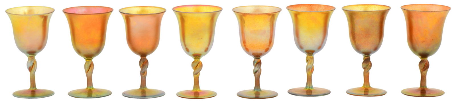 Set of Eight Steuben Aurene Glass Goblets: Set of Eight Steuben Aurene Glass Gobletsearly 20th centuryeach signed "Aurene, 2361"4 3/4 x 2 1/2 inchesProvenance: Private Collection, Boston, Massachusetts