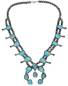 Sterling Silver & Turquoise Squash Blossom Necklace