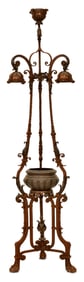 A Large Wrought Iron & Copper Three-Light Planter