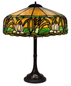 American Leaded Glass "Cattail" Table Lamp