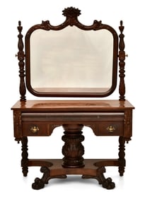 American Carved Mahogany Vanity with Mirror