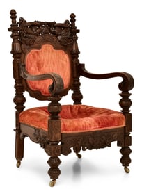 American Asian-Style Carved Walnut Armchair