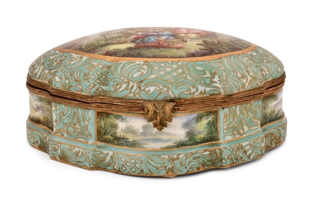 French Gilt Bronze-Mounted Porcelain Dresser Box
