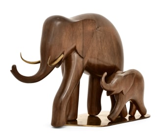 Hagenauer Wood & Brass Grouping of Elephants