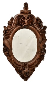 Continental Figural Carved Walnut Mirror