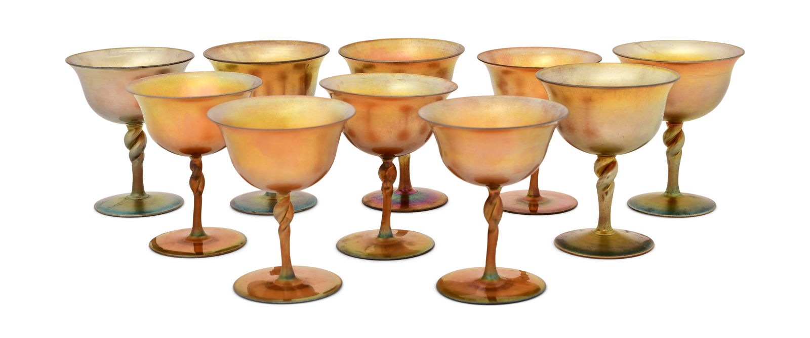 Set of 10 Steuben Aurene Glass Goblets (1 of 5)