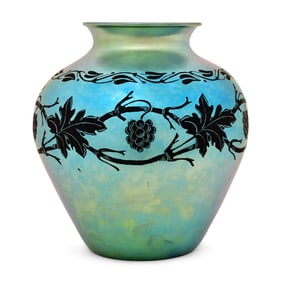 Steuben Acid-Etched Mirror Back Glass "Grapevine" Vase