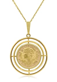 18K Yellow Gold & 1935 Swiss 20 Francs Coin Pendant Necklace