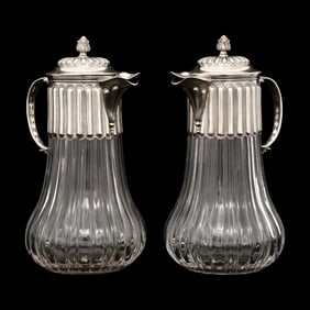 Pair of English Silver & Cut Glass Pitchers