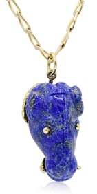 Eve 18K Yellow Gold & Lapis Lazuli Rams Head Pendant on 14K Yellow Gold Chain