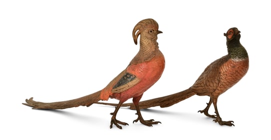 Franz Xaver Bergmann (Austrian, 1861-1936), Two Bronze Figures of Pheasants