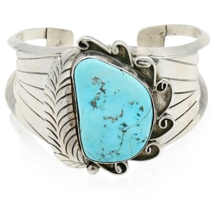 E. Redhorse Sterling Silver & Turquoise Navajo Bracelet