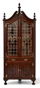 American Carved Mahogany Corner Cupboard