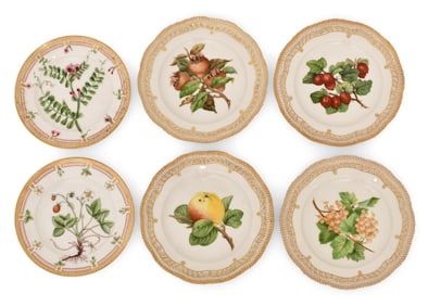 Six Royal Copenhagen Flora Danica Plates