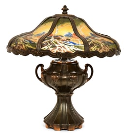 American Reverse-Painted Paneled Glass Table Lamp