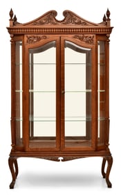 American Carved Oak & Beveled Glass Curio Cabinet