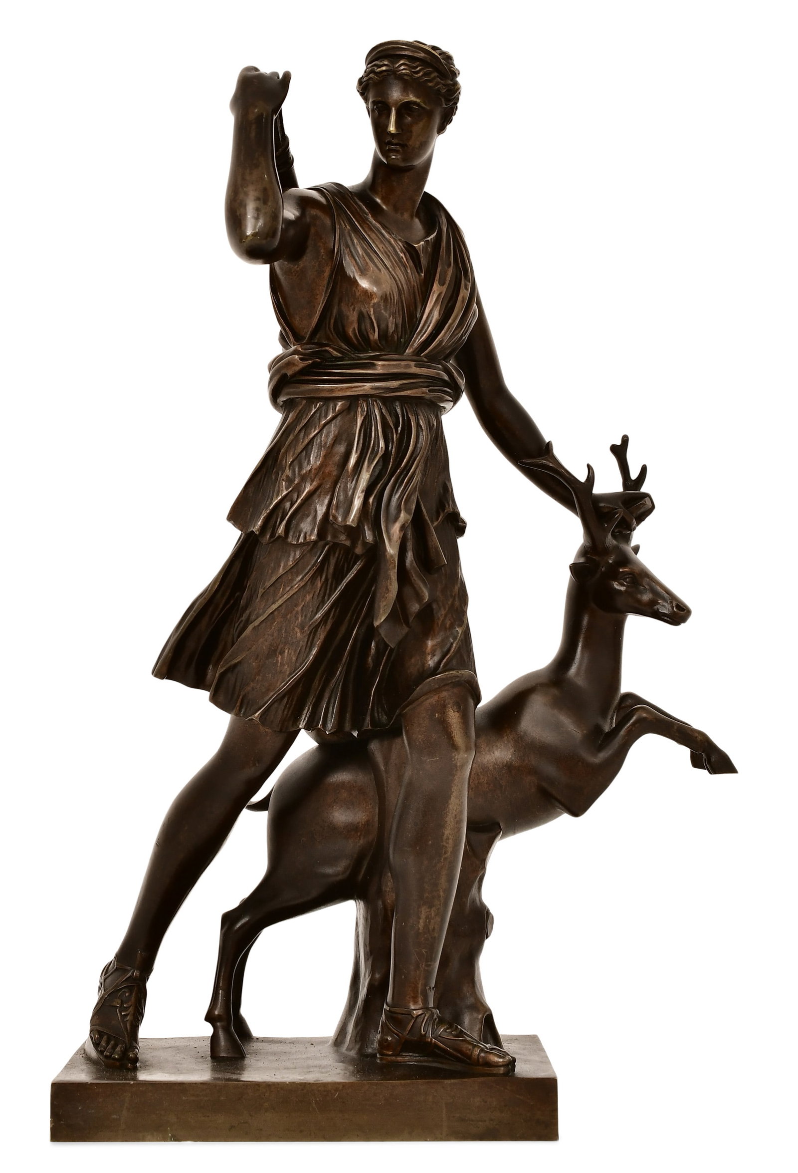 French Patinated Bronze Sculpture of Diana the Huntress: French Patinated Bronze Sculpture of Diana the Huntress late 19th century 20 1/4 x 13 x 9 inches Provenance: Private Collection, New Jersey