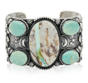 Gilbert Tom Sterling Silver & Royston Turquoise Cuff Bracelet