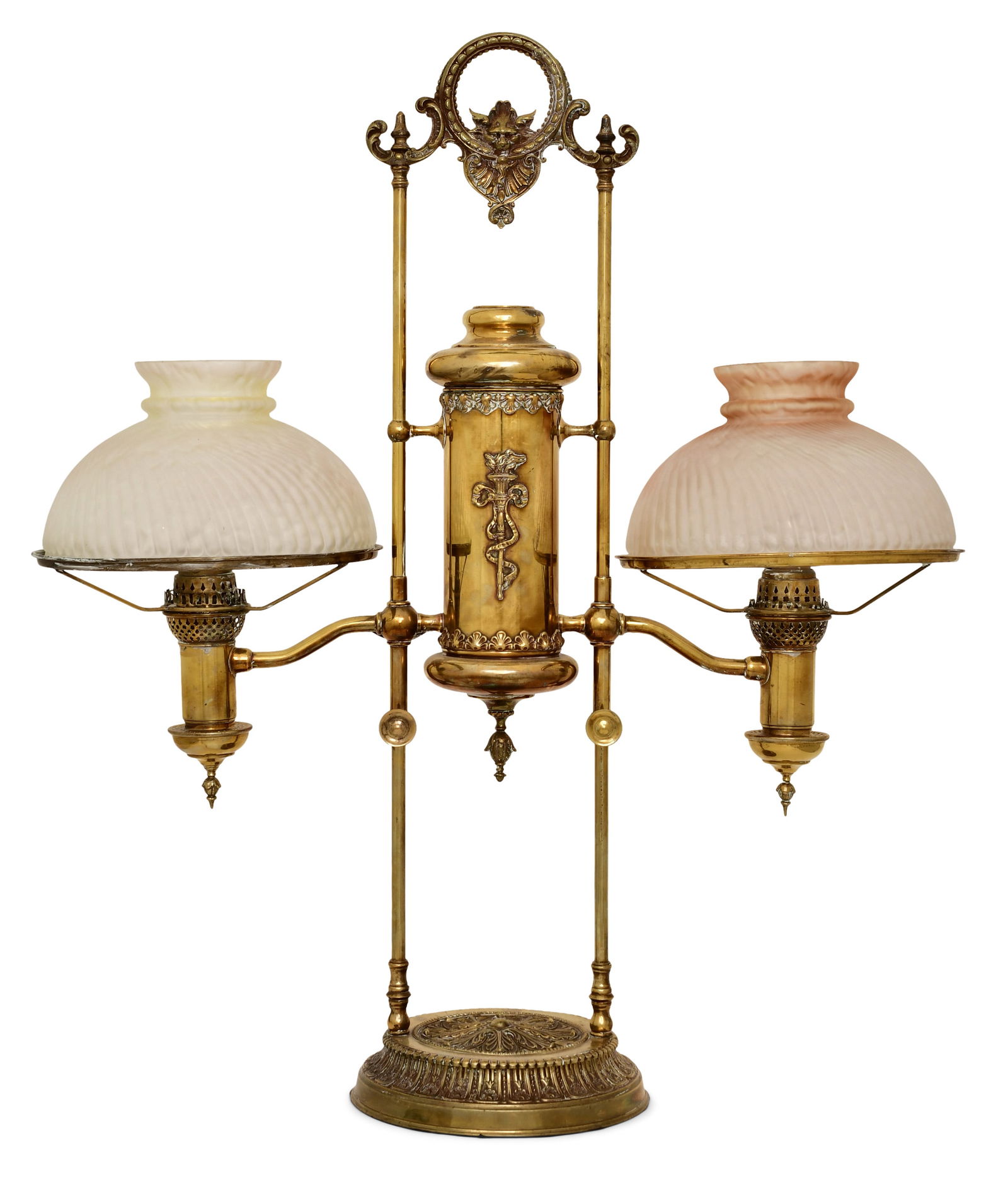 American Brass Double Student Lamp with Ribbed Glass Shades (1 of 5)