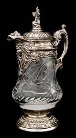 Continental Sterling Silver-Mounted Cut Glass Claret Jug