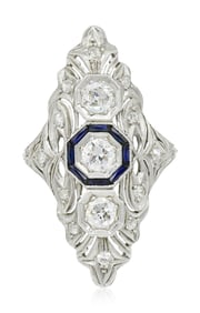 Platinum, Diamond & Sapphire Art Deco Ring
