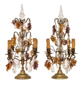 Pair of French Gilt Bronze & Crystal Fruit Girandoles
