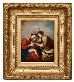 18th/19th Century French School, Virgin Mary & Baby Jesus with Saint Catherine, Oil on Canvas