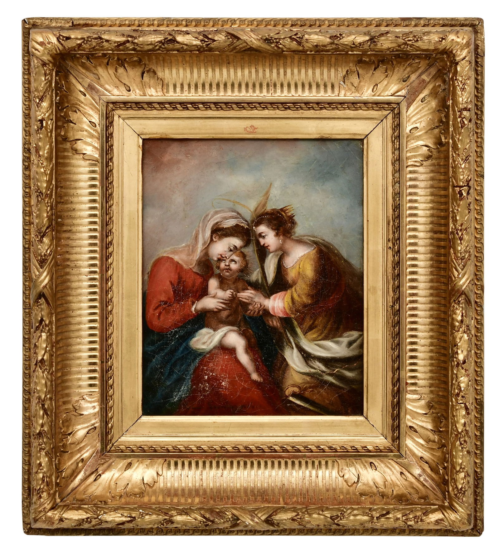 18th/19th Century French School, Virgin Mary & Baby Jesus with Saint Catherine, Oil on Canvas (1 of 3)