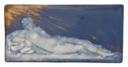 Limoges Porcelain Plaque of a Reclining Nude Female, "Le Repos," by A. Faleri