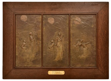 Joseph Gustave Cheret (French, 1838-1894), "Idylle" Tryptic Bronze Plaque