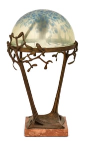 Karl Loder Art Nouveau Bronze & Art Glass Table Lamp