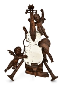 Italian Carved Walnut Cherub & Violin Mirror