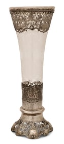 German Silver-Mounted & Engraved Glass Vase