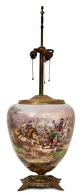 A Monumental French Sèvres Hand-Painted Porcelain Lamp Base