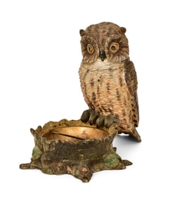 Austrian Cold-Painted Bronze Owl Humidor & Ashtray