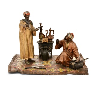 Anton Chotka (Austrian, 1881-1955), Orientalist Sculpture of Rug Merchants