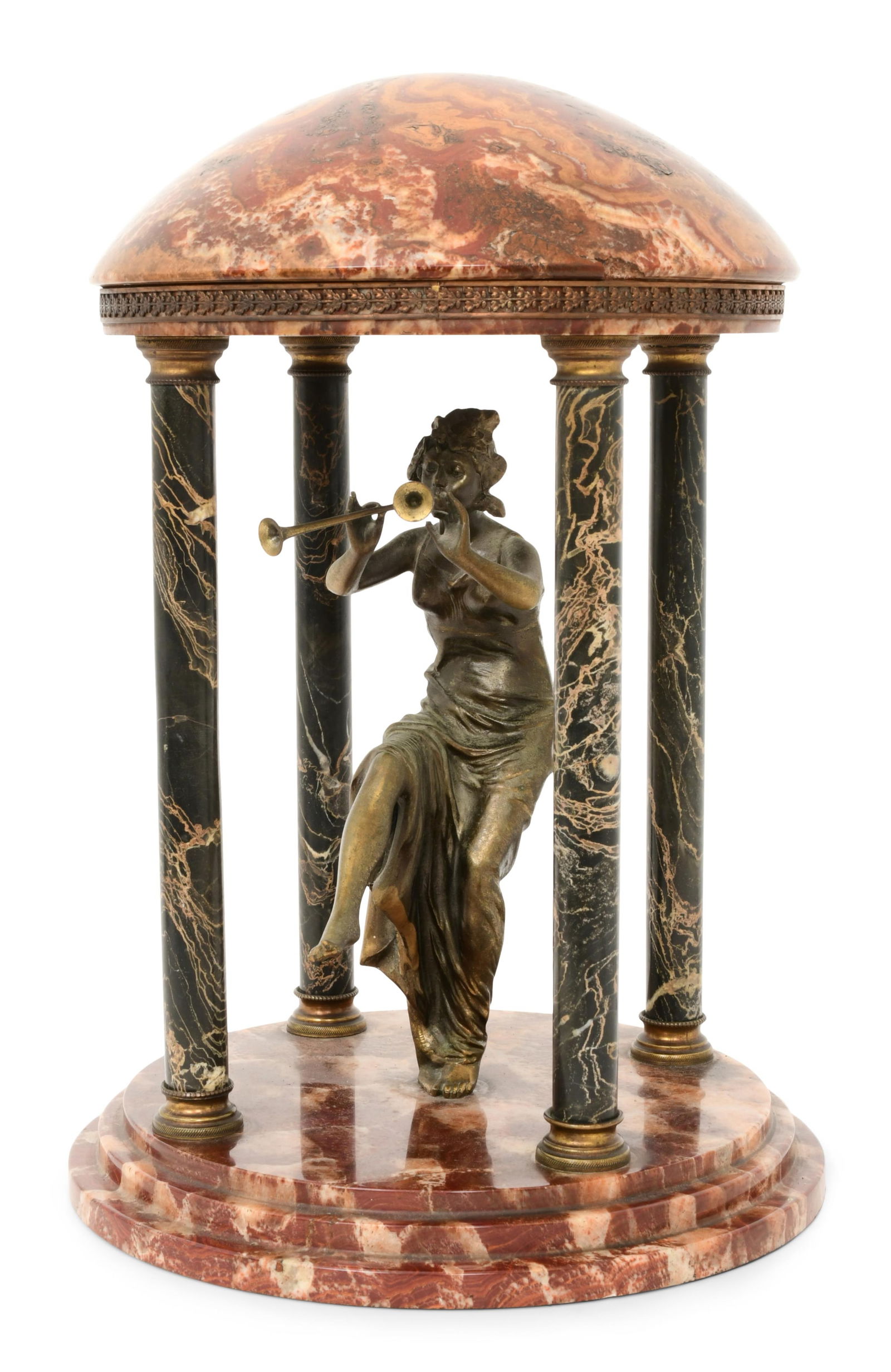 French Art Deco Patinated Metal & Alabaster Sculptural Lamp (1 of 9)