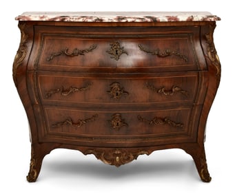 French Louis XV Gilt Bronze-Mounted Bombe Commode with Marble Top